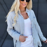Crinkle Gauze Button Down In Cloud - Infinity Raine