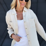 Crinkle Gauze Button Down In Soy Latte - Infinity Raine