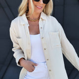 Crinkle Gauze Button Down In Soy Latte - Infinity Raine
