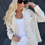 Crinkle Gauze Button Down In Soy Latte - Infinity Raine