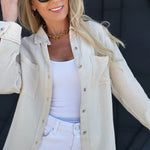 Crinkle Gauze Button Down In Soy Latte - Infinity Raine