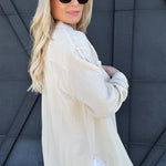 Crinkle Gauze Button Down In Soy Latte - Infinity Raine