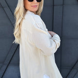 Crinkle Gauze Button Down In Soy Latte - Infinity Raine