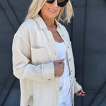 Crinkle Gauze Button Down In Soy Latte - Infinity Raine