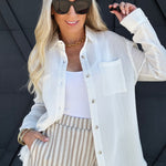 Crinkle Gauze Button Down In White - Infinity Raine