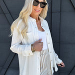 Crinkle Gauze Button Down In White - Infinity Raine