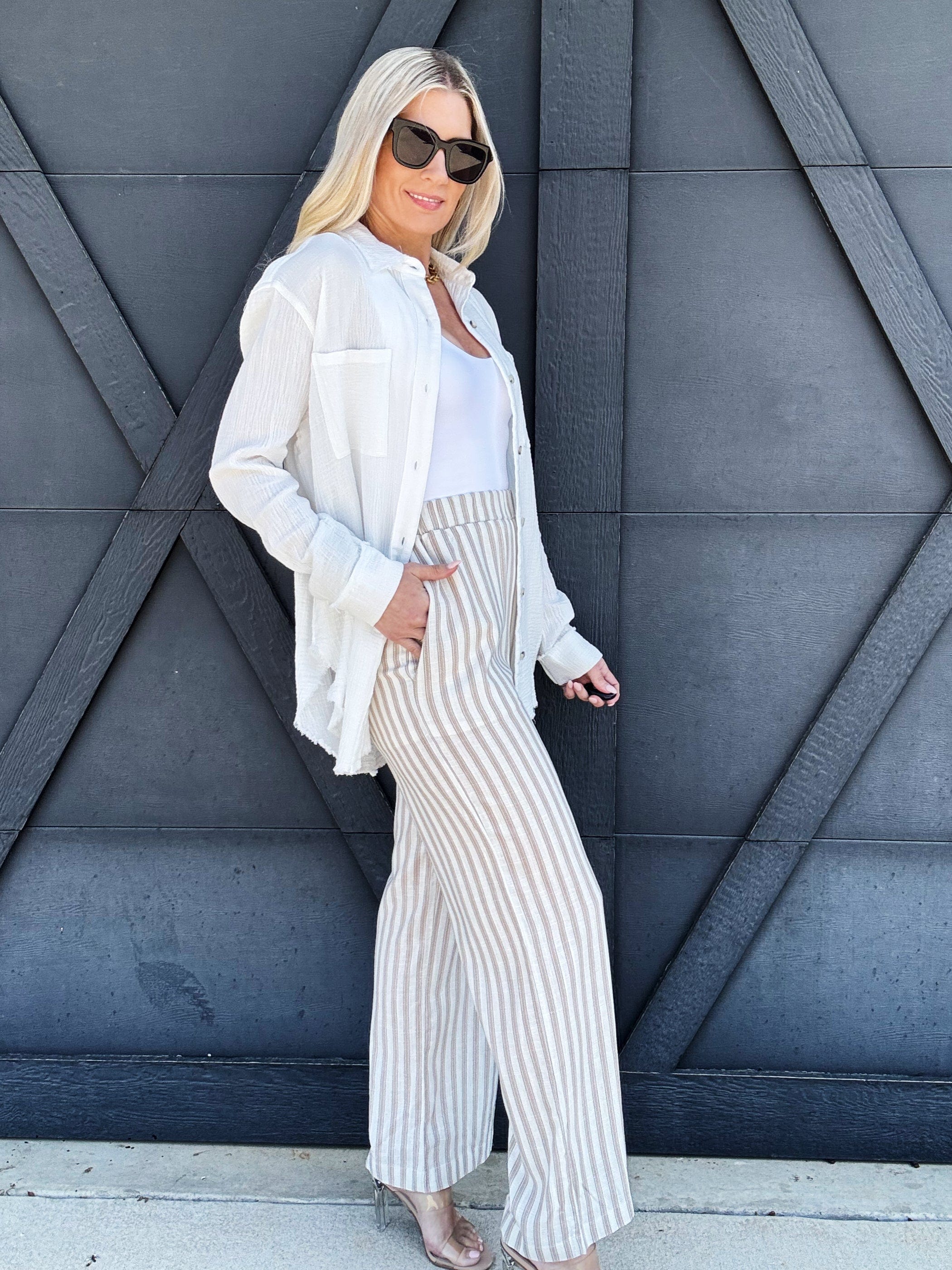 Crinkle Gauze Button Down In White - Infinity Raine
