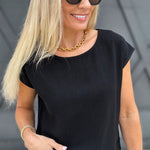 Linen Cap Sleeve Top In Black - Infinity Raine