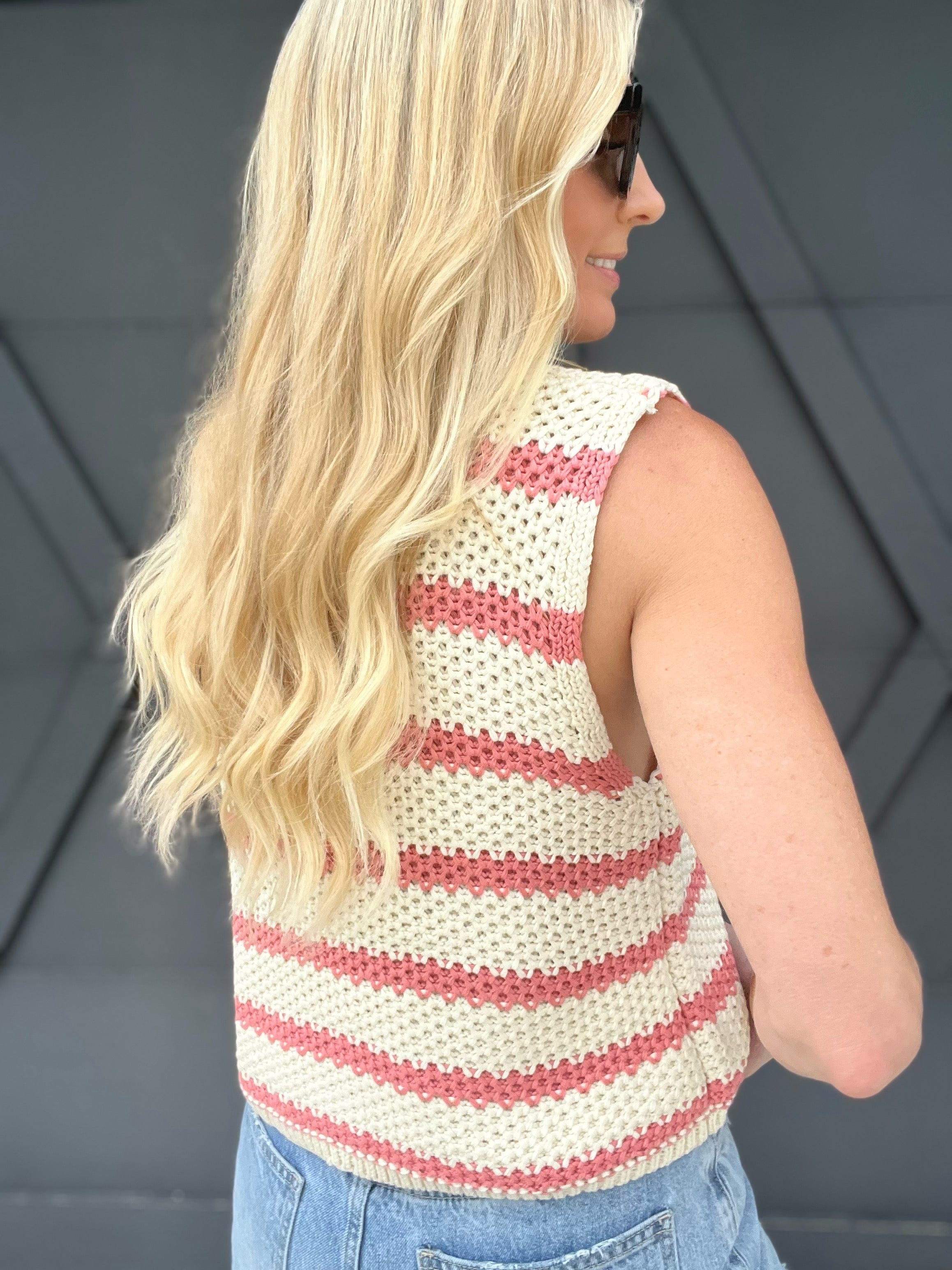 Chunky Stripe Spring Sweater Top In Strawberry Milk - Infinity Raine