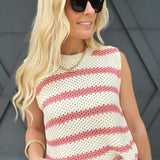 Chunky Stripe Spring Sweater Top In Strawberry Milk - Infinity Raine