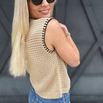 Crotchet Knit Stitching Top In Crumb Cake - Infinity Raine