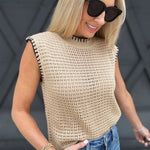 Crotchet Knit Stitching Top In Crumb Cake - Infinity Raine
