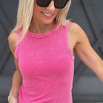 Mineral Washed Ribbed Tank In Candy Pink - Infinity Raine