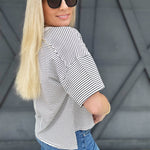 Basic Striped Drop Shoulder Top In Black - Infinity Raine