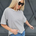 Basic Striped Drop Shoulder Top In Black - Infinity Raine