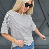 Basic Striped Drop Shoulder Top In Black - Infinity Raine