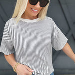 Basic Striped Drop Shoulder Top In Black - Infinity Raine