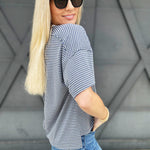 Basic Striped Drop Shoulder Top In Denim - Infinity Raine