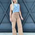 Denim Button Crop Vest In Blue - Infinity Raine