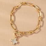 Chunky Chain Rhinestone Cross Bracelet-Gold - Infinity Raine