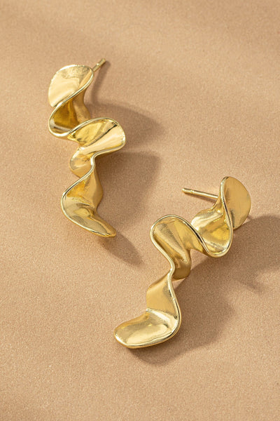 Brass Twisted Ribbon Earrings-Gold - Infinity Raine