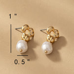 Flower Stud Pearl Drop Earrings-Gold - Infinity Raine