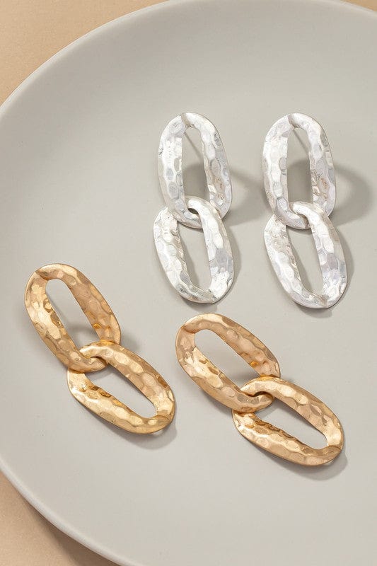 Hammered Chunky Chain Link Drop Earrings-More Colors - Infinity Raine