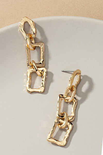 Hammered Chunky Chain Link Earrings-Gold - Infinity Raine