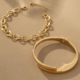 Textured Chunky Chain Bracelet Cuff Set In Gold - Infinity Raine