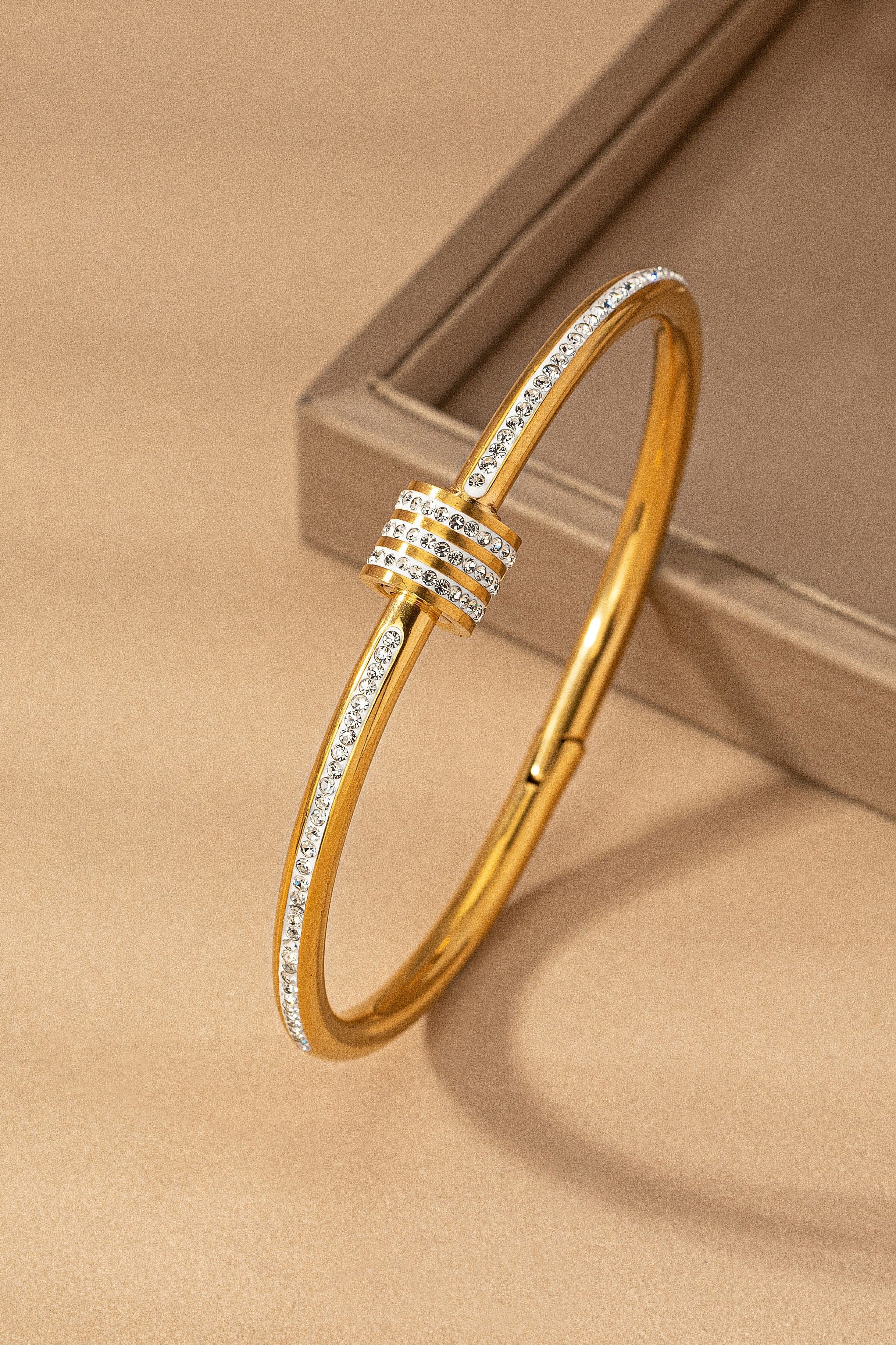 Waterproof Stainless CZ Bangle In Gold - Infinity Raine