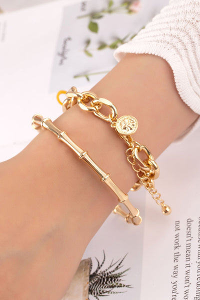 Chunky Chain and Bamboo Bracelet Set-Gold - Infinity Raine