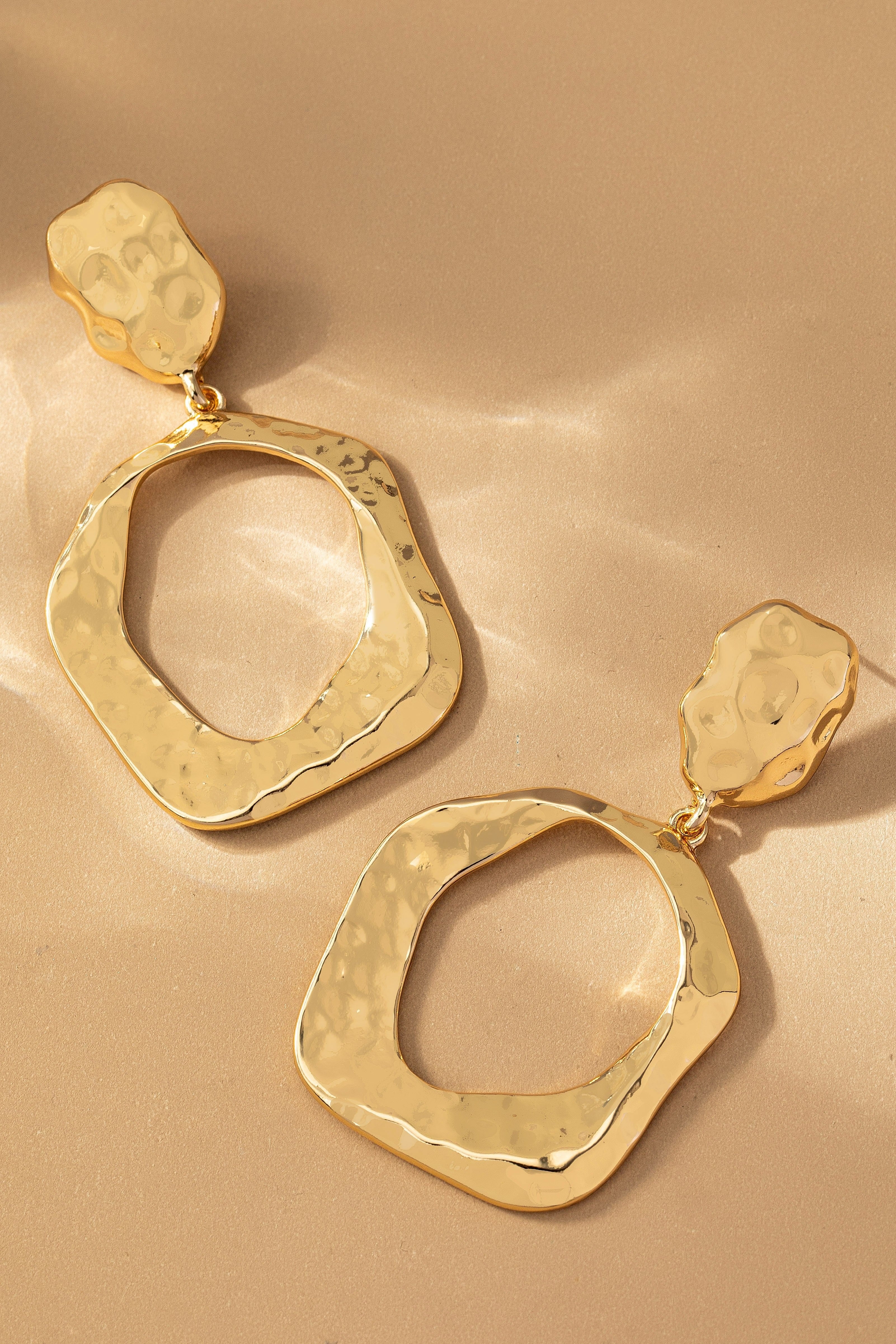 Large Hammered Hoop Drop Earrings In Gold - Infinity Raine