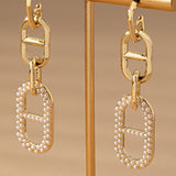 Linear Buckle Drop Earrings In Gold & Pearl - Infinity Raine