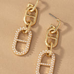 Linear Buckle Drop Earrings In Gold & Pearl - Infinity Raine