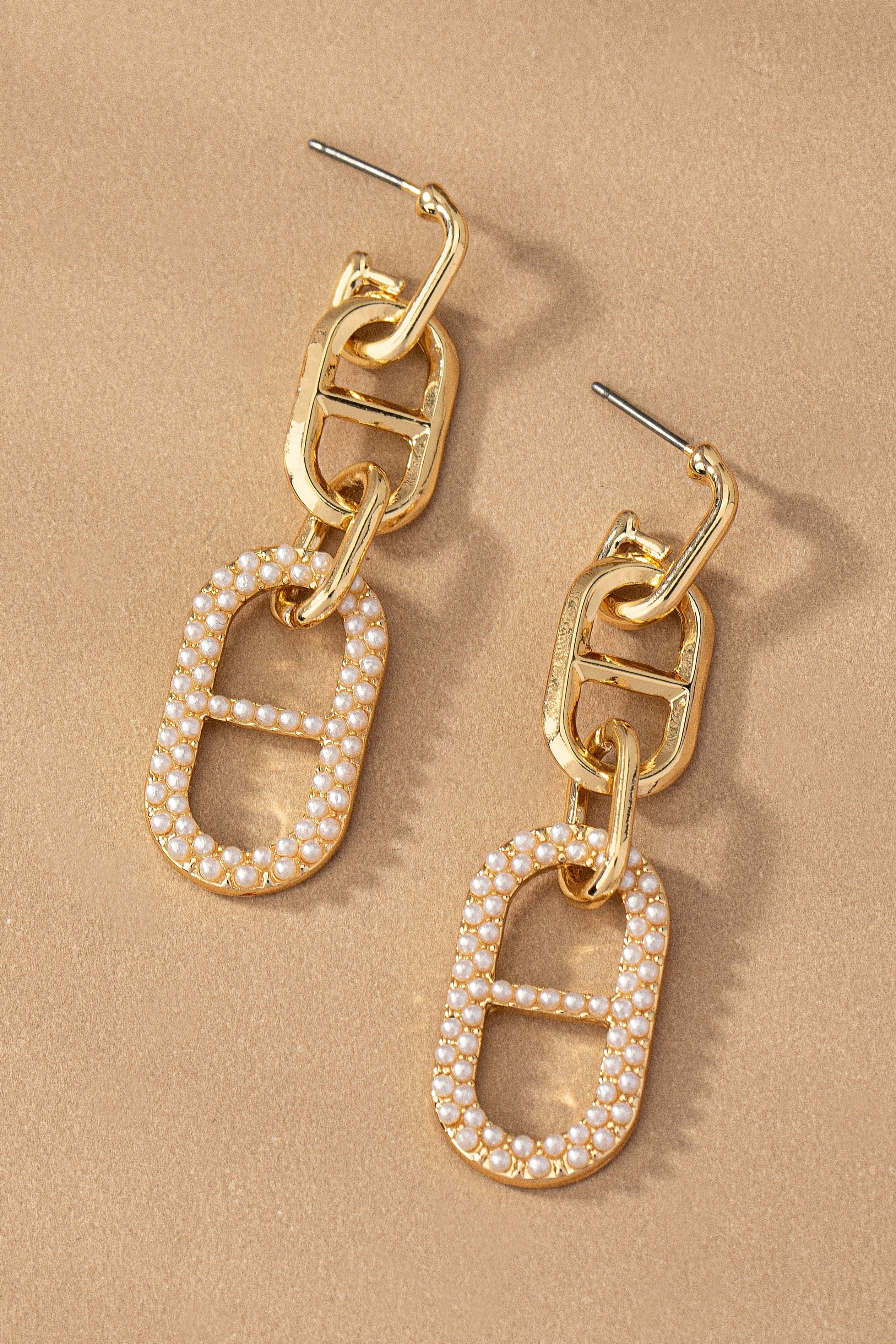 LA3accessories Jewelry - Earrings Linear Buckle Drop Earrings In Gold & Pearl 93896694