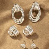 Trio Metal Knot and Hoop Earring Set in Multiple Colors - Infinity Raine