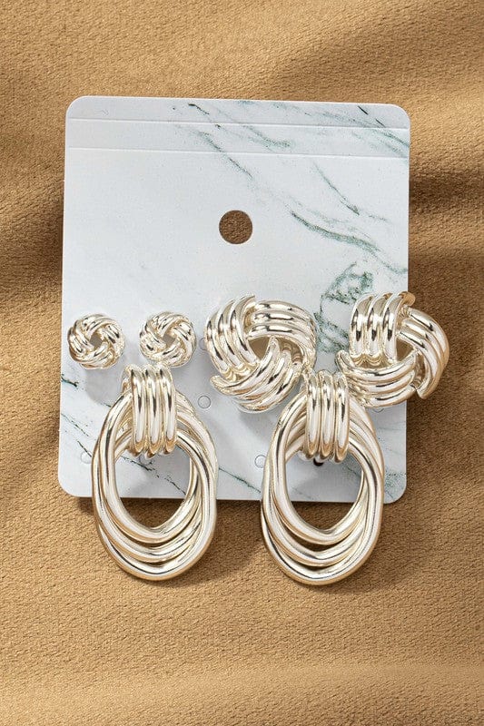 Trio Metal Knot and Hoop Earring Set in Multiple Colors - Infinity Raine