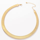 Flat Wide Snake Chain Tapered Choker Necklace In Gold - Infinity Raine