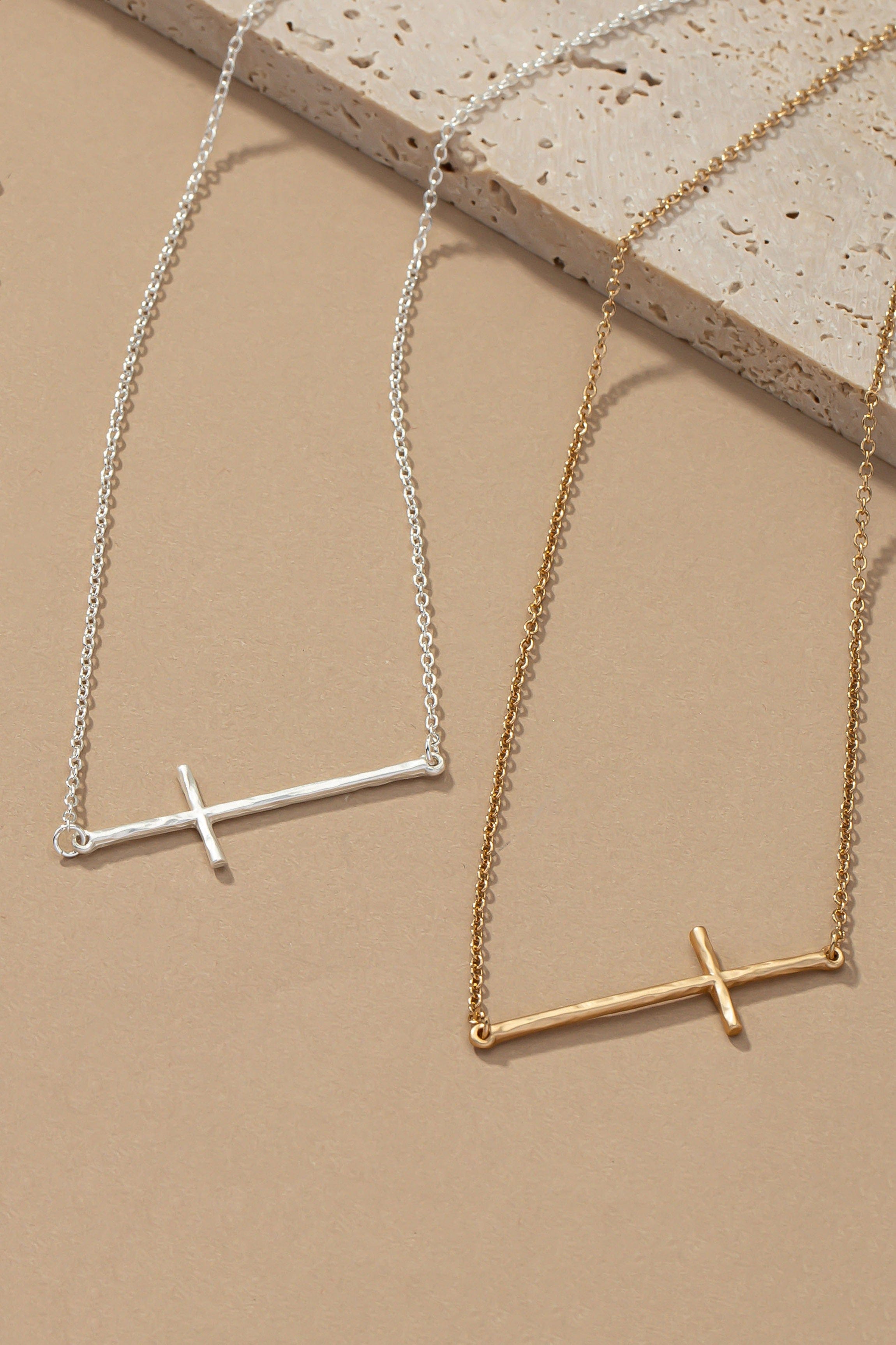 Hammered Sideway Cross Necklace In Multiple Colors - Infinity Raine