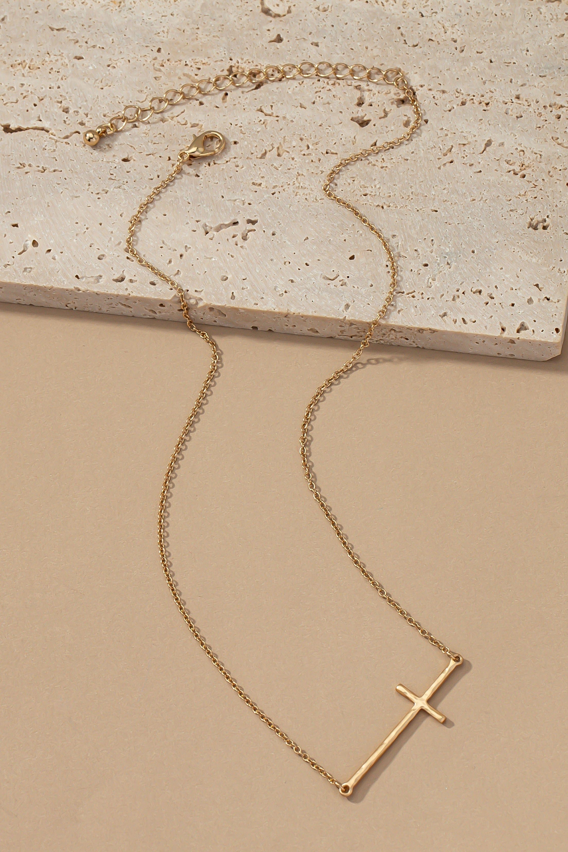 Hammered Sideway Cross Necklace In Multiple Colors - Infinity Raine