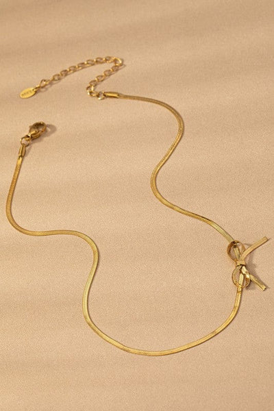 Herringbone Chain Bow Choker Necklace-Gold - Infinity Raine