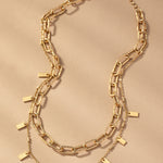 Two Row Chunky Chain Tag Drop Necklace-Gold - Infinity Raine