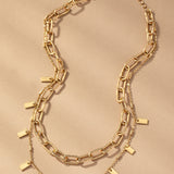 Two Row Chunky Chain Tag Drop Necklace-Gold - Infinity Raine