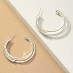 Triple Hoop With Rhinestones Earrings-Silver - Infinity Raine