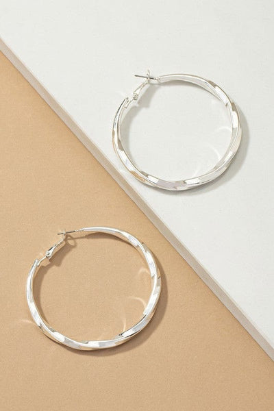 Twisted Hollow Hoop Earrings-Silver - Infinity Raine