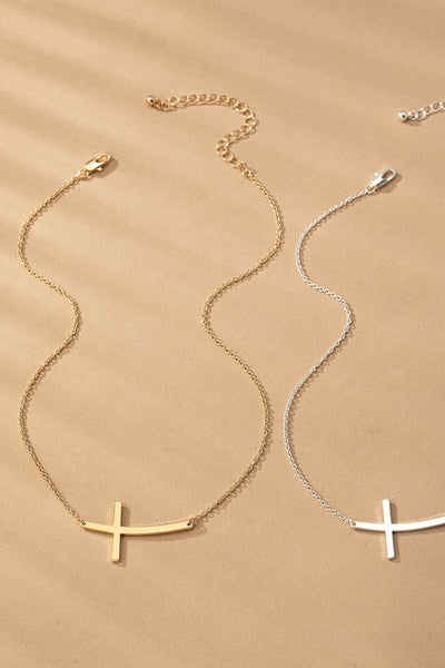 Curved Cross Necklace-Multi - Infinity Raine