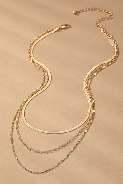 Three Layer Herringbone and Mixed Chain Necklace-Gold - Infinity Raine