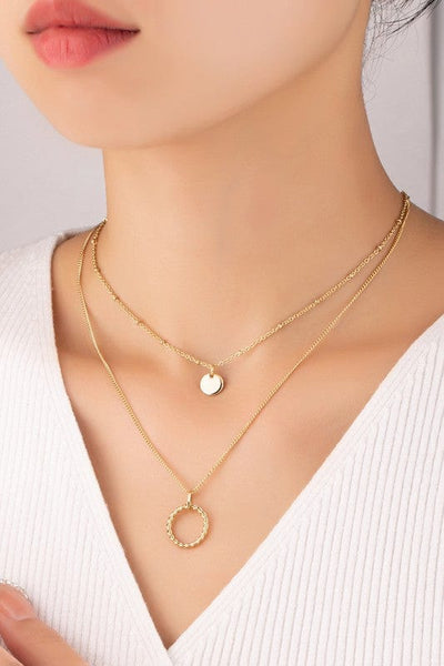 Double Layer Coin And Circle Pendant Necklace-Gold - Infinity Raine