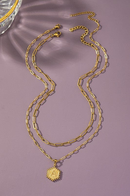 Double Row Hexagon Initial Necklace-Gold - Infinity Raine
