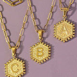 Double Row Hexagon Initial Necklace-Gold - Infinity Raine